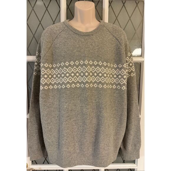 Gap Sweater Mens XL Gray Fair Isle Crew Neck Merino Wool Blend Pullover Casual - Picture 2 of 7